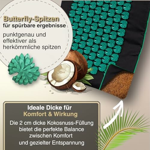 Detailansicht einer Akupressurmatte mit Kokosnussfüllung und Butterfly-Spitzen.