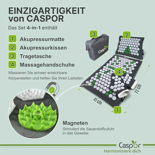 Akupressurmatte Set mit Kissen, Tasche und Handschuhen von Caspor.