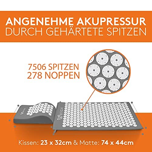 Akupressurmatte und Kissen mit gehärteten Spitzen.