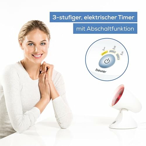 Frau neben Infrarotlampe mit Timer