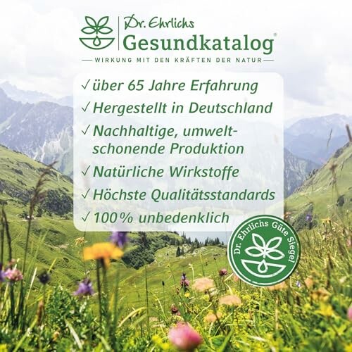 Werbung für Dr. Ehrlichs Gesundkatalog mit Bergen im Hintergrund.
