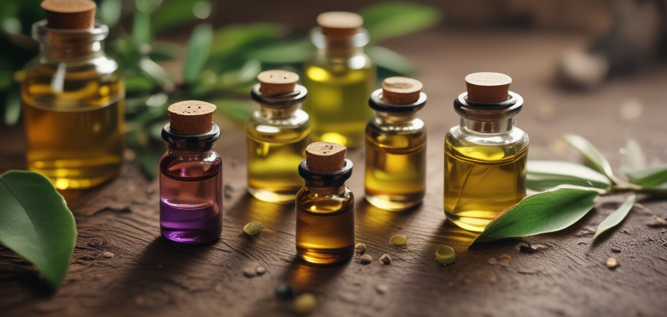 Verschiedene ätherische Öle auf einem Tisch