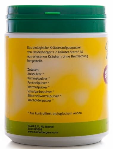 Verpackung von Heidelberger's 7-Kräuter-Stern mit Zutatenliste.