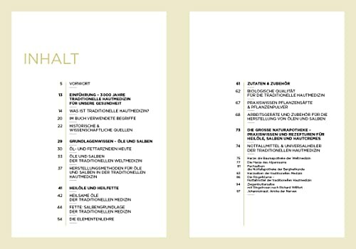 Inhaltsverzeichnis eines Buches über traditionelle Heilmethoden.