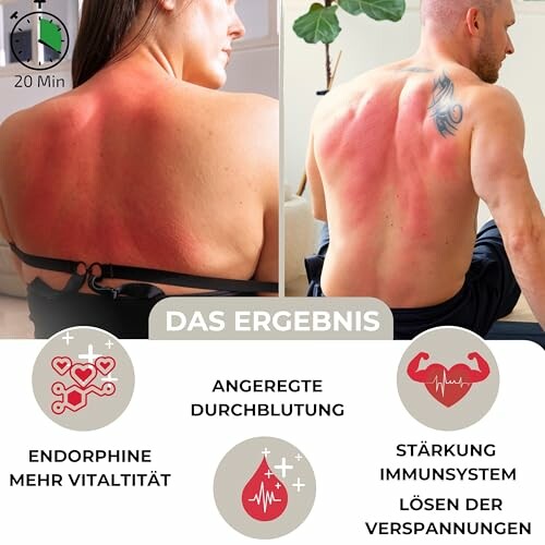 Rücken von zwei Personen mit Massageeffekt; Endorphinfreisetzung, angeregte Durchblutung, Immunsystemstärkung