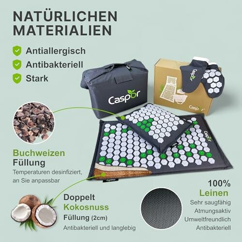 Produkte aus natürlichen Materialien mit Buchweizen- und Kokosnussfüllung.