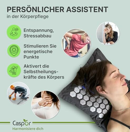 Frau entspannt auf Akupressurmatte mit gesundheitlichen Vorteilen.