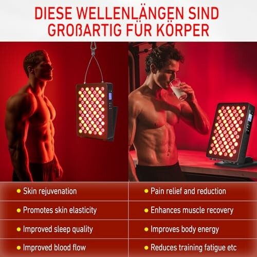 Mann nutzt Rotlichttherapie für Körpervorteile